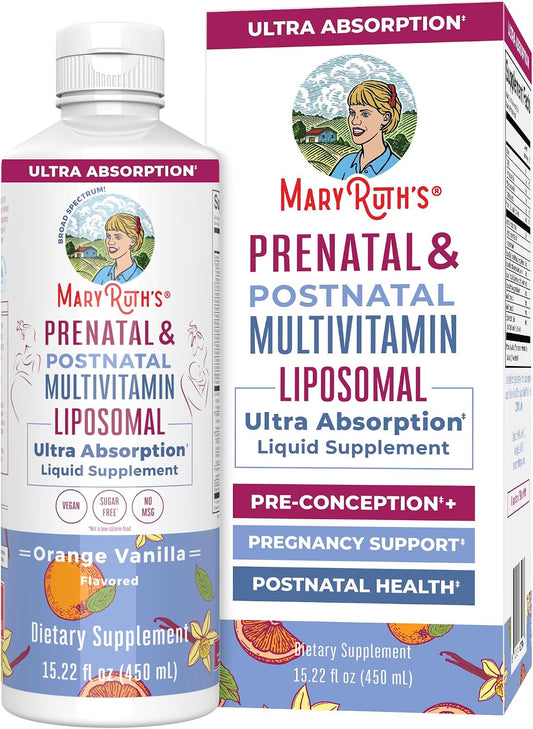MaryRuth’s Prenatal & Postnatal Multivitamin Liposomal | Multivitamínico Prenatal y Postnatal | con Folato, Colina, Omega 3 DHA | Vegano | Sin Azúcar | 30 Dosis