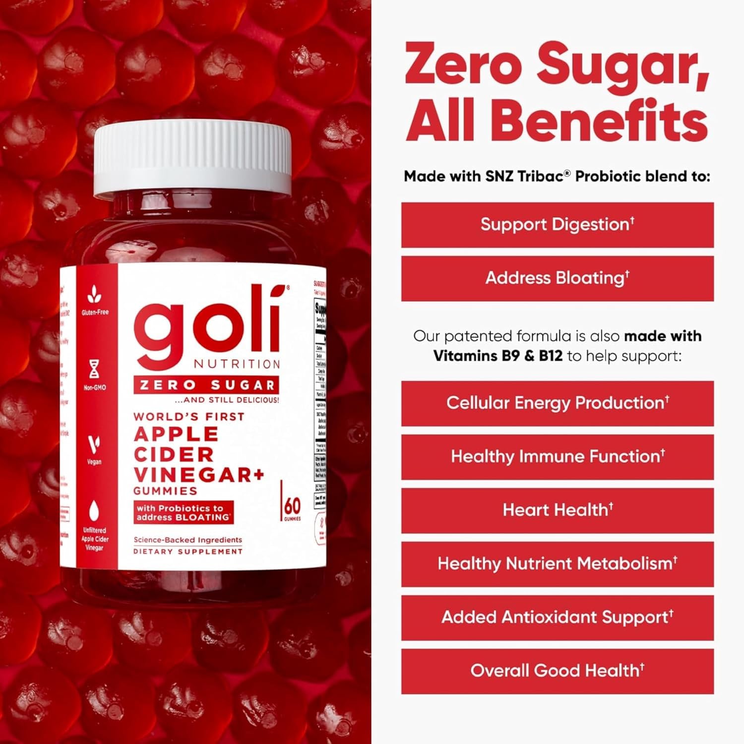 Goli Zero Sugar – Gomitas de Vinagre de Manzana con Vitamina B12 y Probióticos