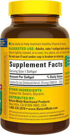 Nature Made Vitamina D3 1000 IU (25 mcg) – 180 Cápsulas Blandas