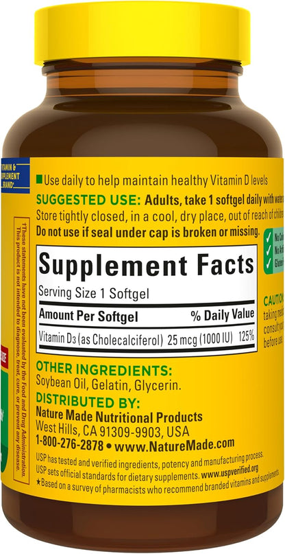 Nature Made Vitamina D3 1000 IU (25 mcg) – 180 Cápsulas Blandas – Image 7