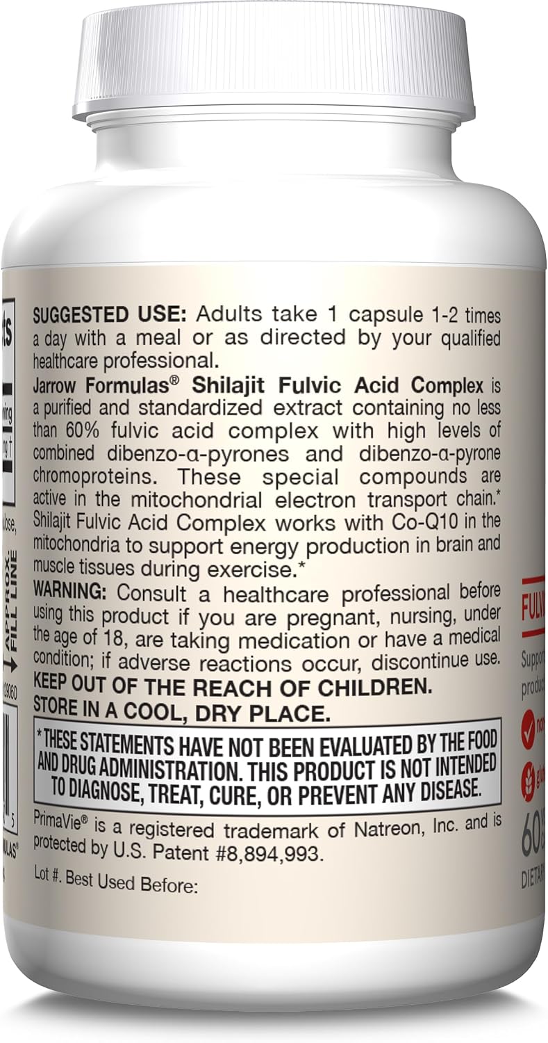 Jarrow Formulas Shilajit 250 mg - Complejo de Ácido Fúlvico - 60 Cápsulas Vegetales