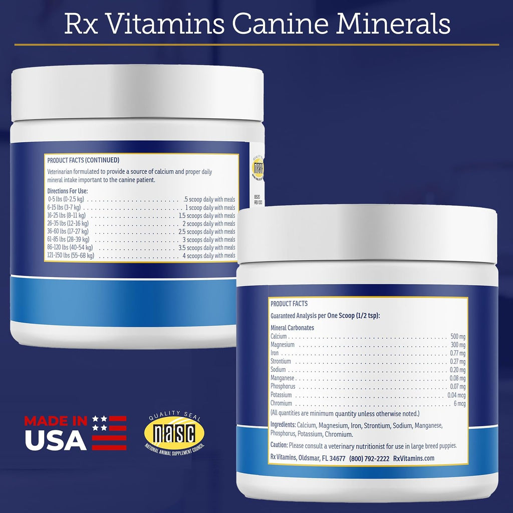 Rx Vitamins Canine Minerals - Minerales Esenciales para Perros - Calcio, Magnesio, Hierro - 454 g