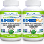 Power By Naturals Sea Moss Plus – Cápsulas Orgánicas de Musgo de Mar Irlandés con Bladderwrack y Raíz de Bardana – 120 Cápsulas (Suministro para 2 Meses)