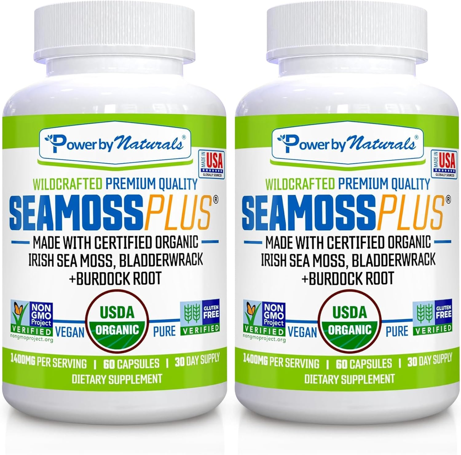 Power By Naturals Sea Moss Plus – Cápsulas Orgánicas de Musgo de Mar Irlandés con Bladderwrack y Raíz de Bardana – 120 Cápsulas (Suministro para 2 Meses)