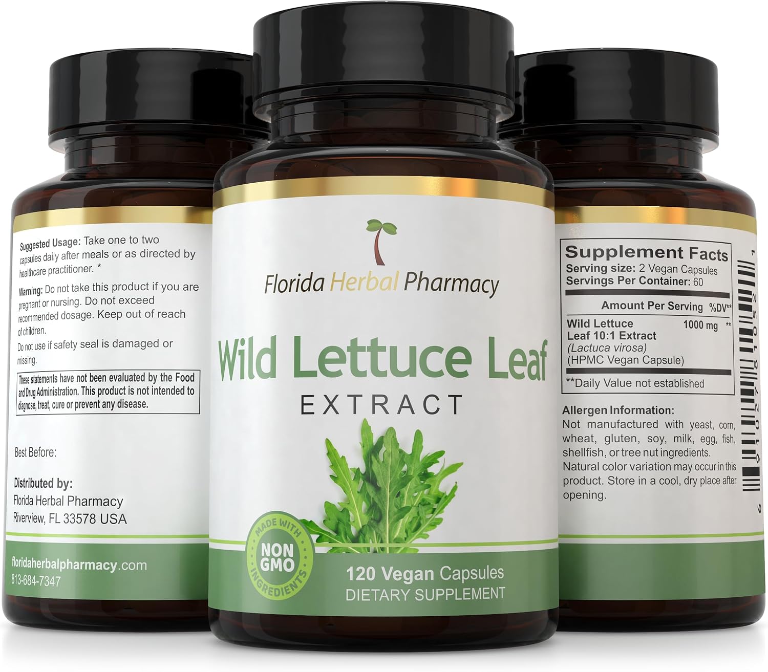 Wild Lettuce Leaf Extract Cápsulas (Pack de 3) - Florida Herbal Pharmacy