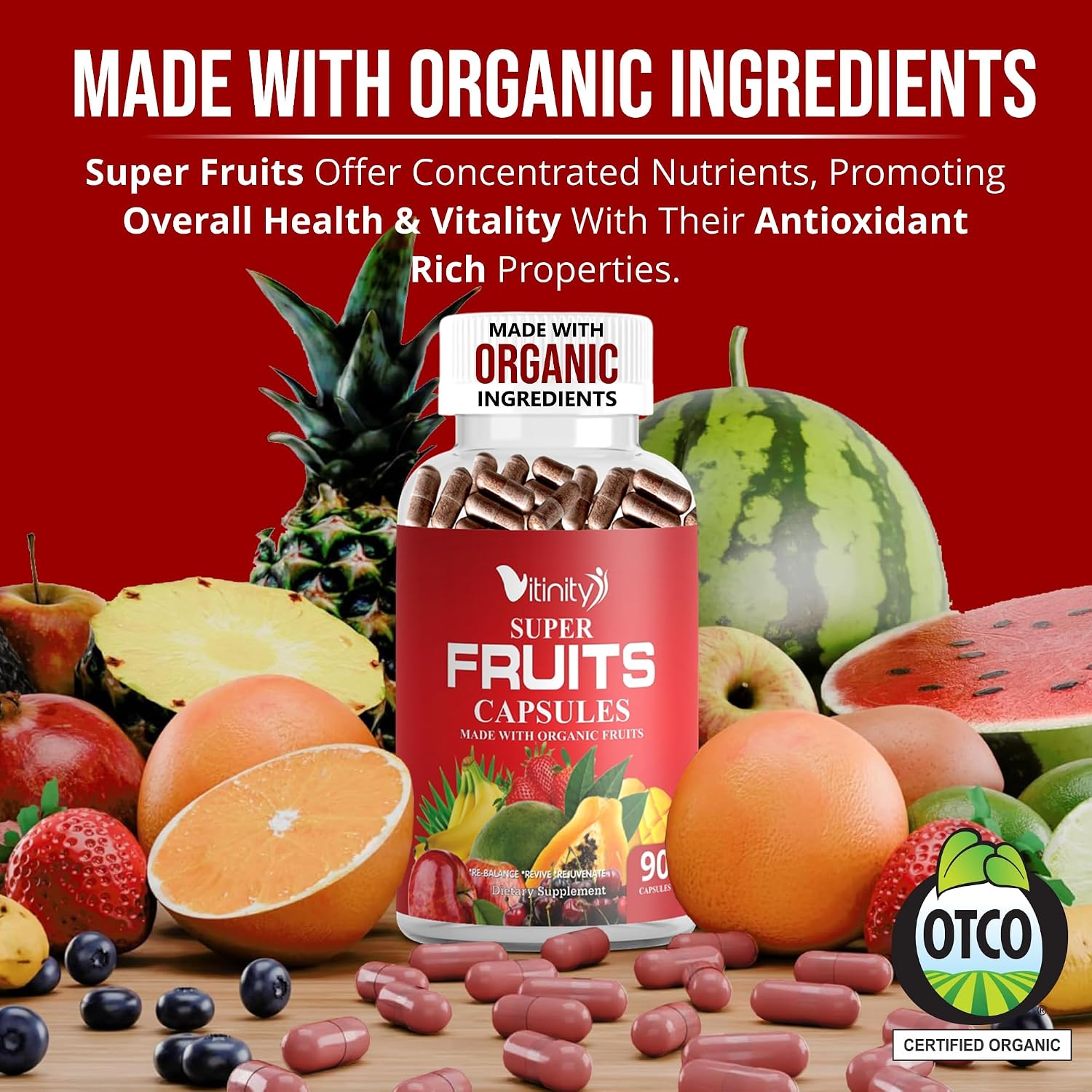 Made with Organic Fruits & Veggies Capsules - Superfood Supplement for Women & Men (30-Day Supply)