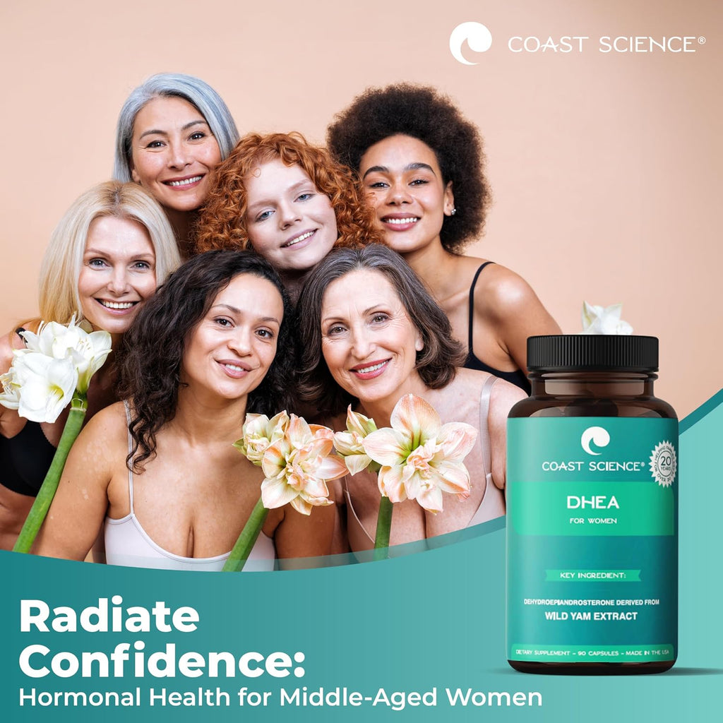 Coast Science DHEA para Mujeres - 25mg de Extracto de Ñame Silvestre, 90 Cápsulas