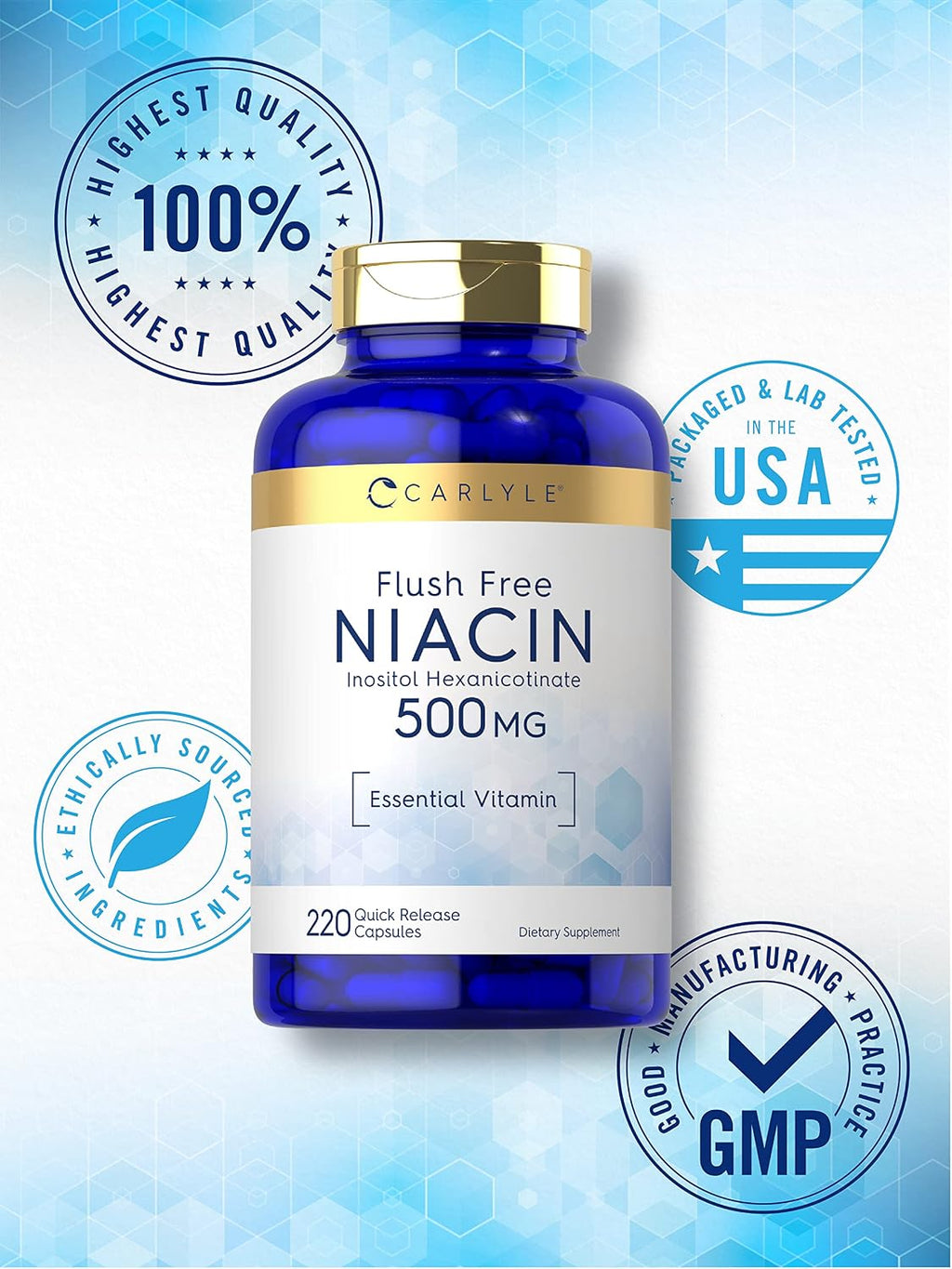 Carlyle Niacina Sin Rubor 500mg (400 mg Niacina + 100 mg Inositol) - 220 Cápsulas