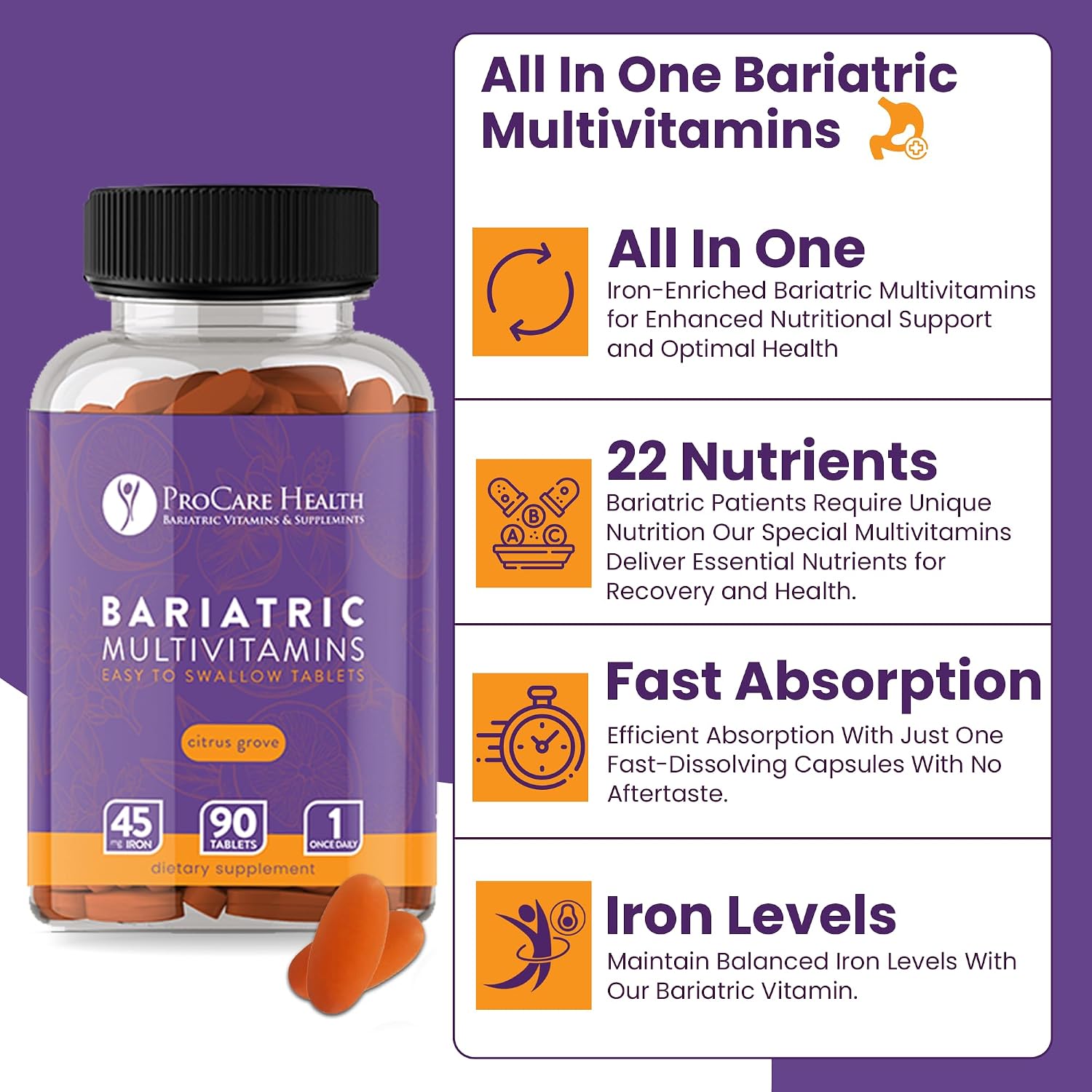 ProCare Health Multivitamínico Bariátrico con Hierro 45 mg (90 Comprimidos)