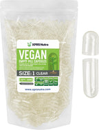 Cápsulas Vacías Veganas Tamaño 1 - XPRS Nutra - 1000 Unidades - Cápsulas Vegetales para Rellenar - DIY Suplementos