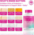 Pink Stork Probióticos Postnatales - 30B UFC con Ashwagandha y Manzanilla, 30 Cápsulas