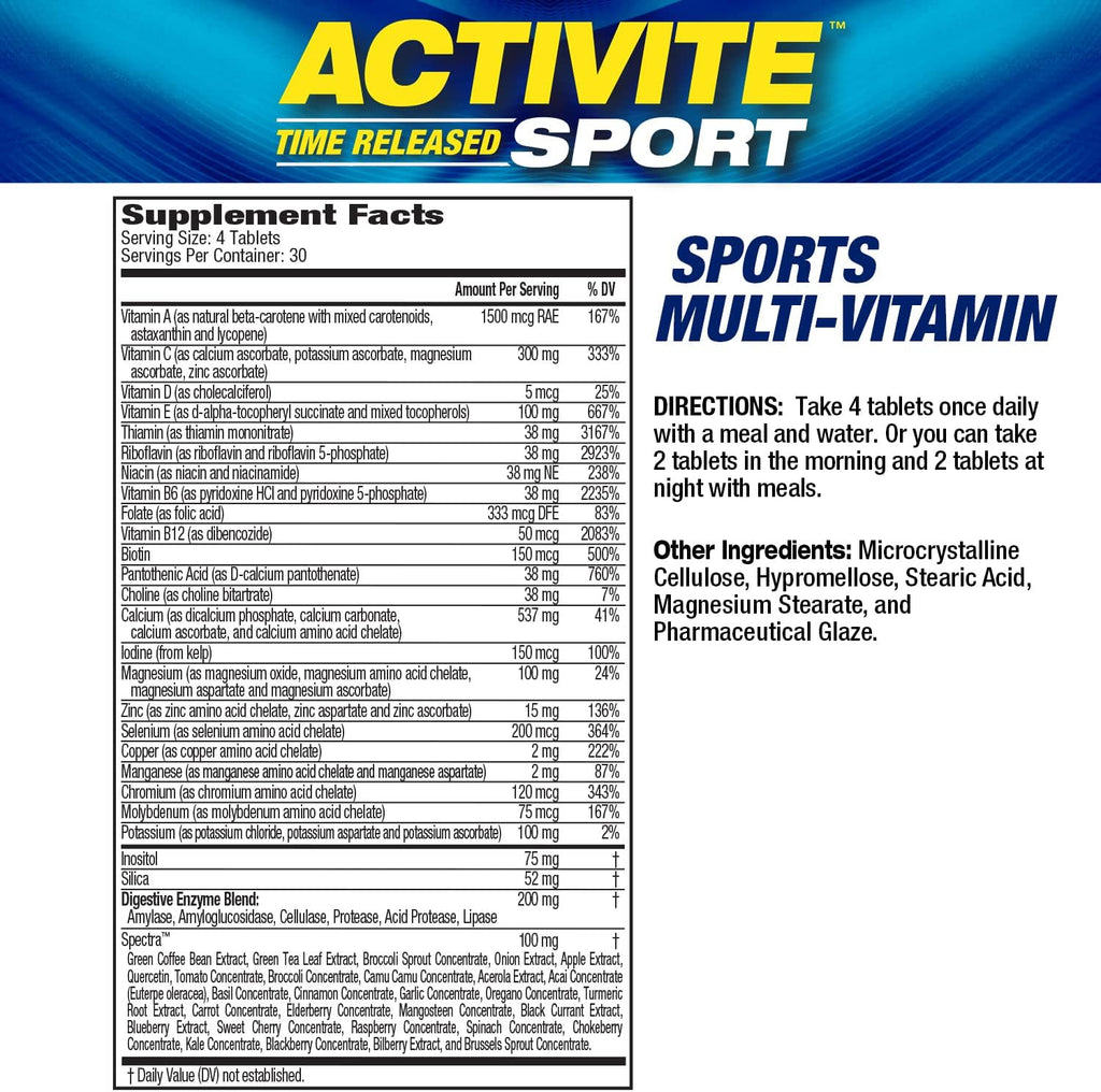 MHP Activite Sport – Multivitamínico Deportivo con 25 Vitaminas y Minerales, 120 Comprimidos