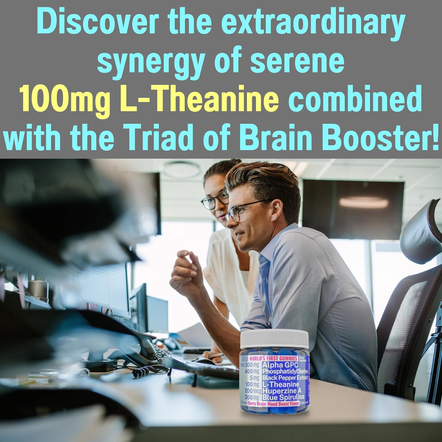 SHIZAM Gominolas Brain Elevator 6 en 1: Alpha GPC, Huperzina A, Fosfatidilserina, L-Teanina, Espirulina Azul y Bioperina