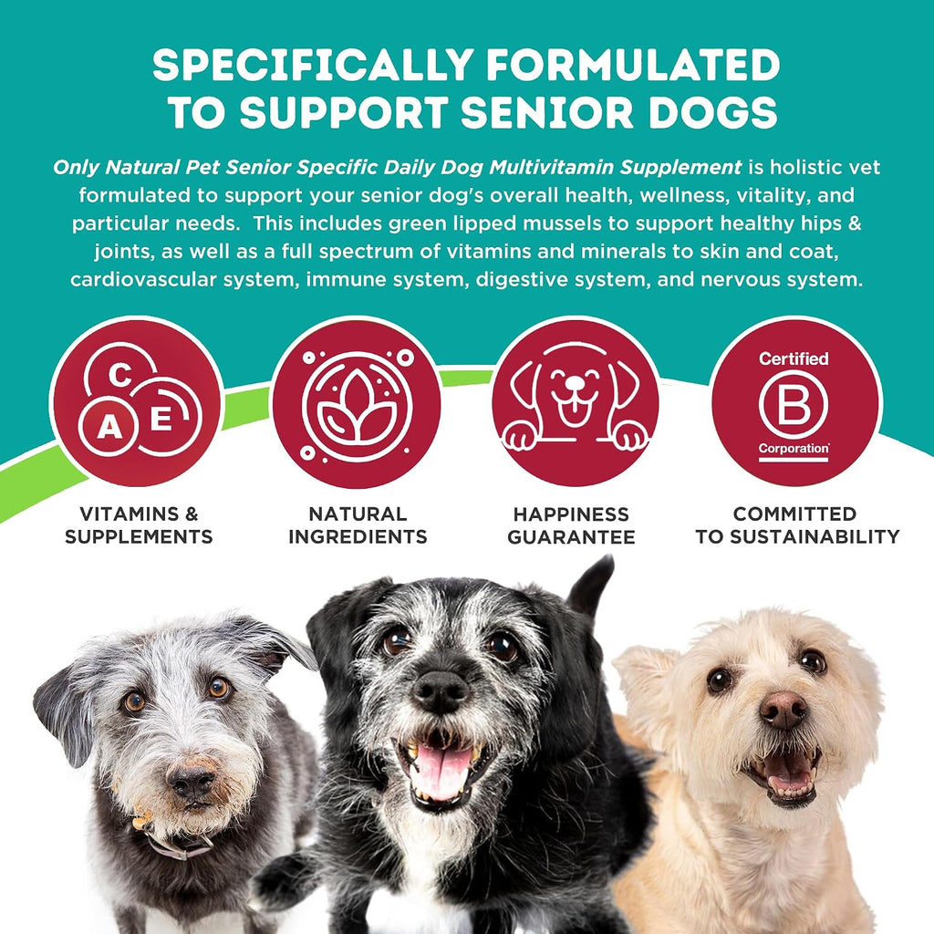 Only Natural Pet Senior Ultimate Daily - Suplemento vitamínico para perros mayores - 150 g en polvo sabor pavo