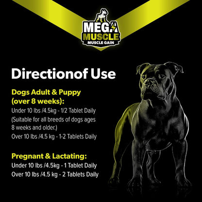 Mega Muscle para Perros - Comprimibles Multivitamínicos con Alto Contenido de Proteínas - Sabor a Pollo, 60 unidades