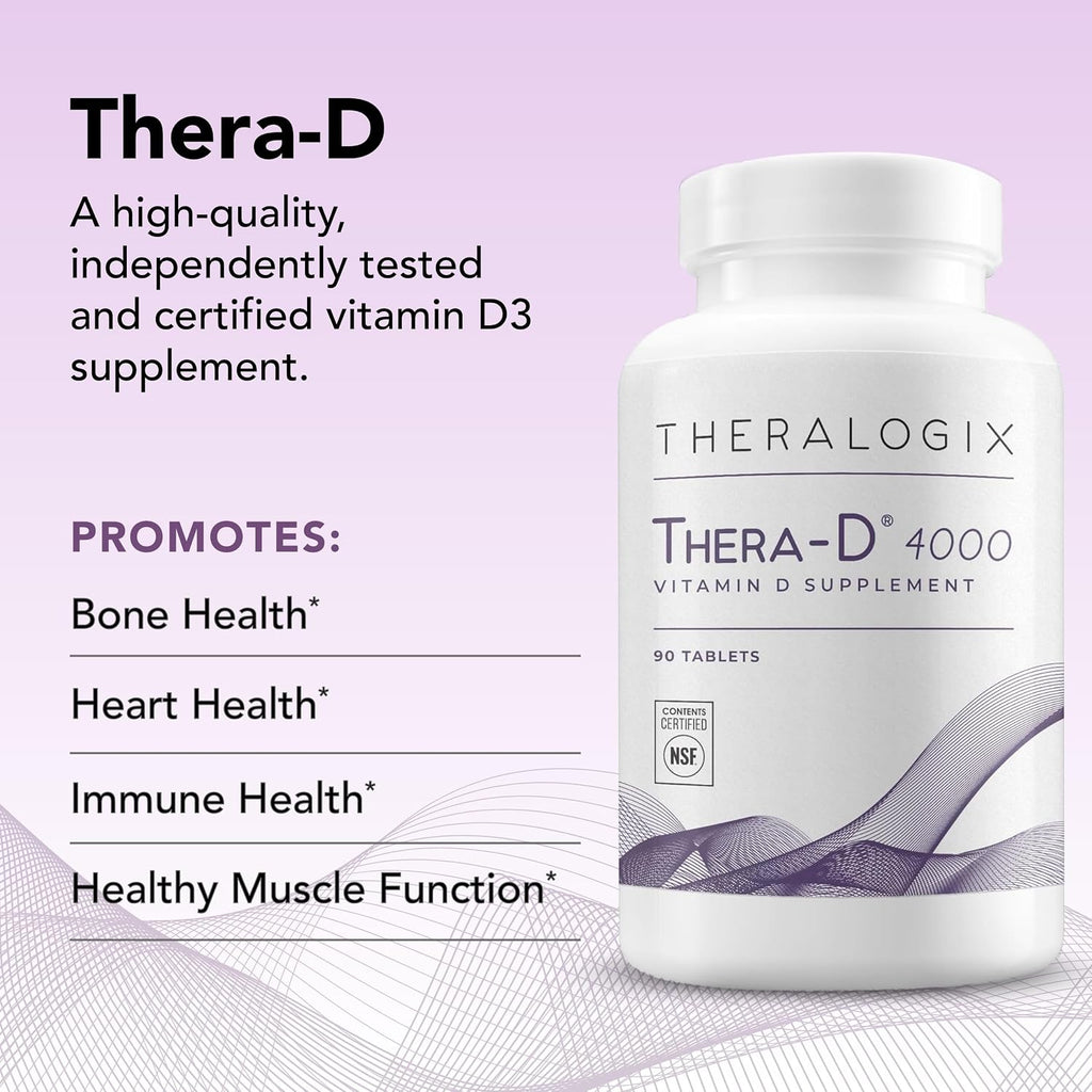 Theralogix Thera-D 4000 - Vitamina D3 4000 UI (100 mcg) - 90 Comprimidos - Apoyo Inmunológico y Óseo