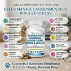 Nutrition Strength 9-en-1 Valeriana para Perros 200mg, Manzanilla 160mg, L-Triptófano y Hierbas para Estrés y Calma, 120 Comprimidos