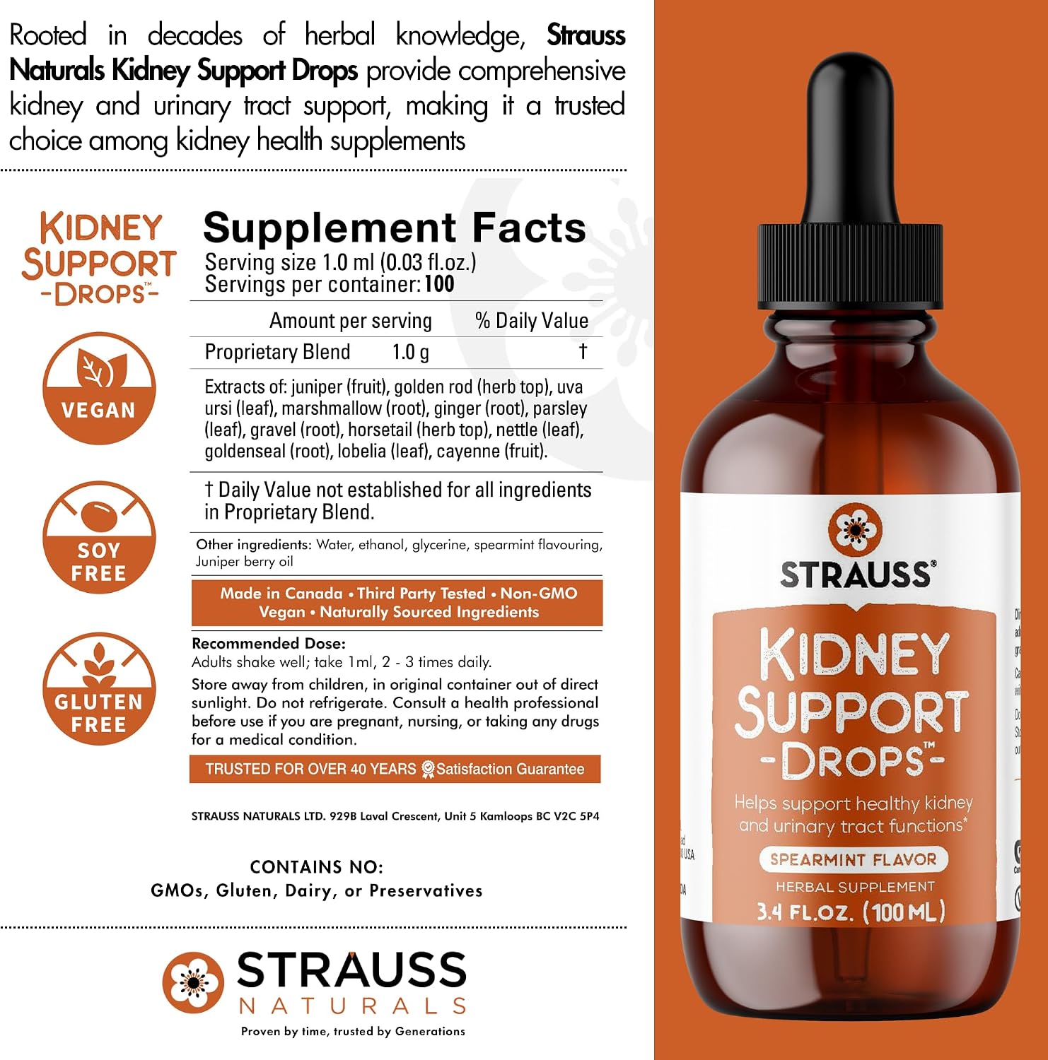 Strauss Naturals Kidney Support Supplement – 100 ml