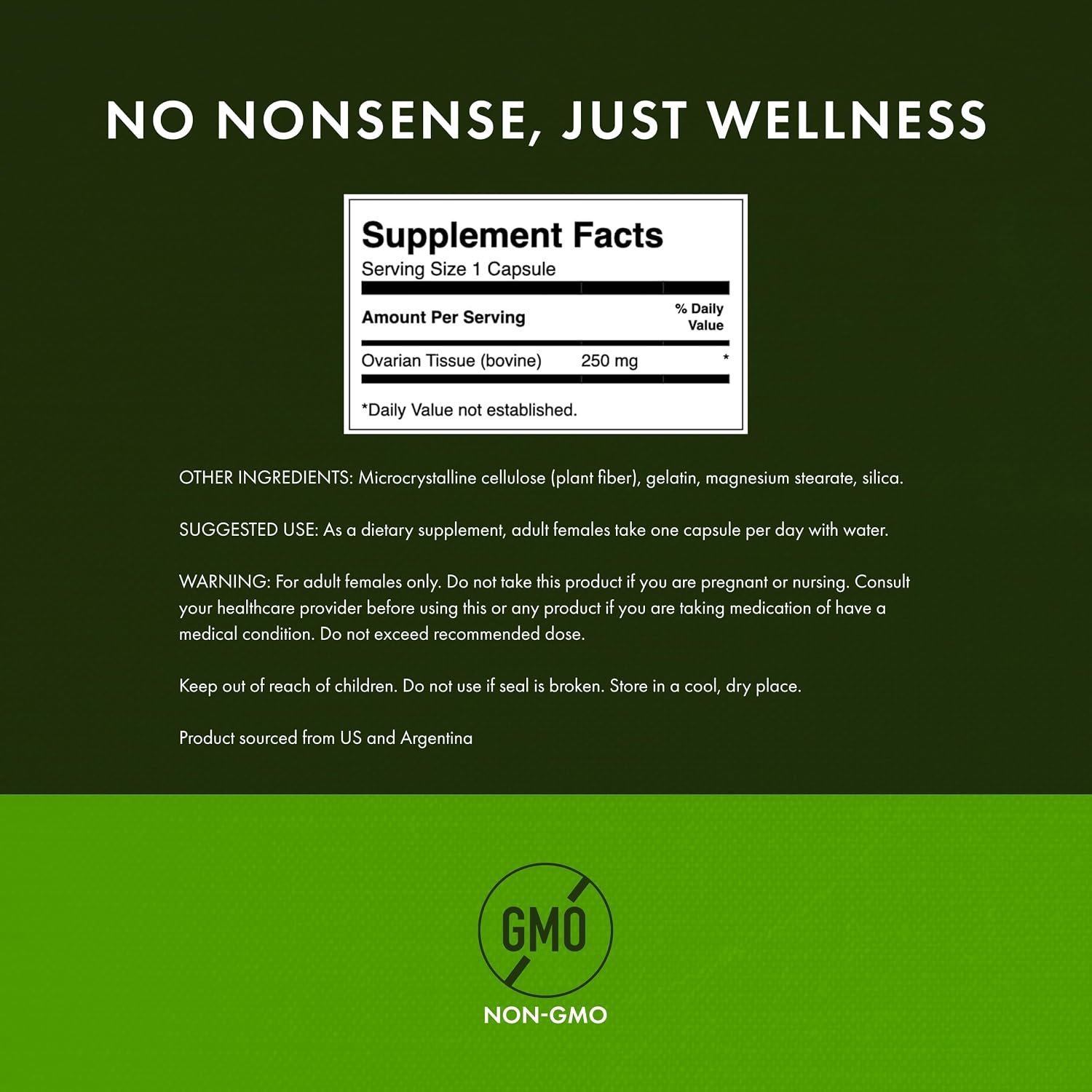 Swanson Glandular Ovarian Supplement - Female Support - 60 Capsules 250 mg