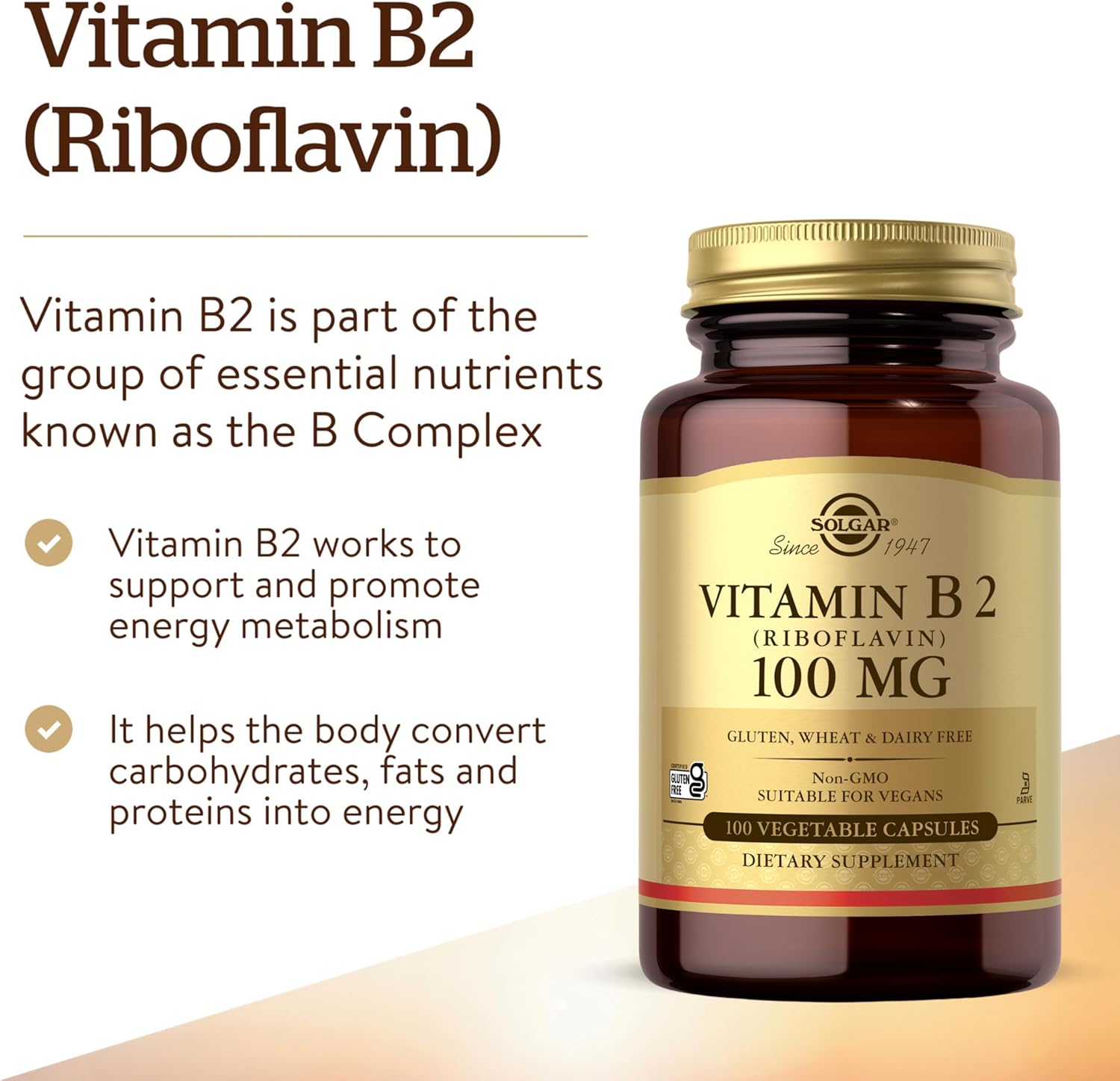 Solgar Vitamina B2 (Riboflavina) 100 mg, 100 Cápsulas