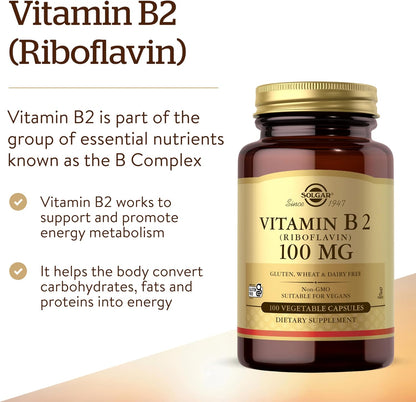 Solgar Vitamina B2 (Riboflavina) 100 mg, 100 – Protección frente al daño oxidativo: Actúa como antioxidante, – Image 3
