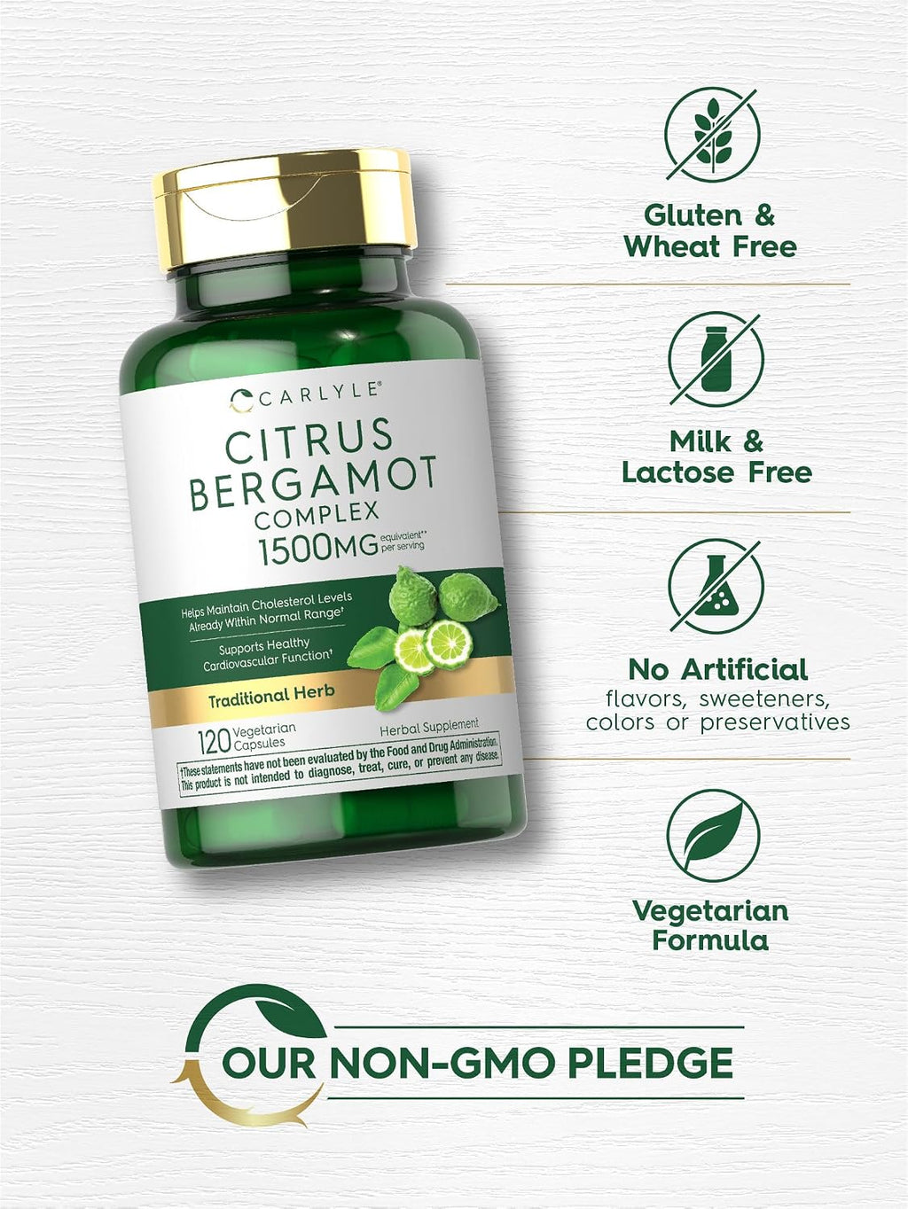 Carlyle Citrus Bergamot Suplemento | 120 Cápsulas | Extracto Complejo | No-GMO, Sin Gluten