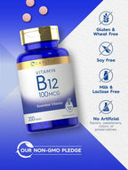 Carlyle Vitamina B12 100 mcg | 200 Comprimidos | Suplemento Esencial | Vegano, Sin OMG y Sin Gluten