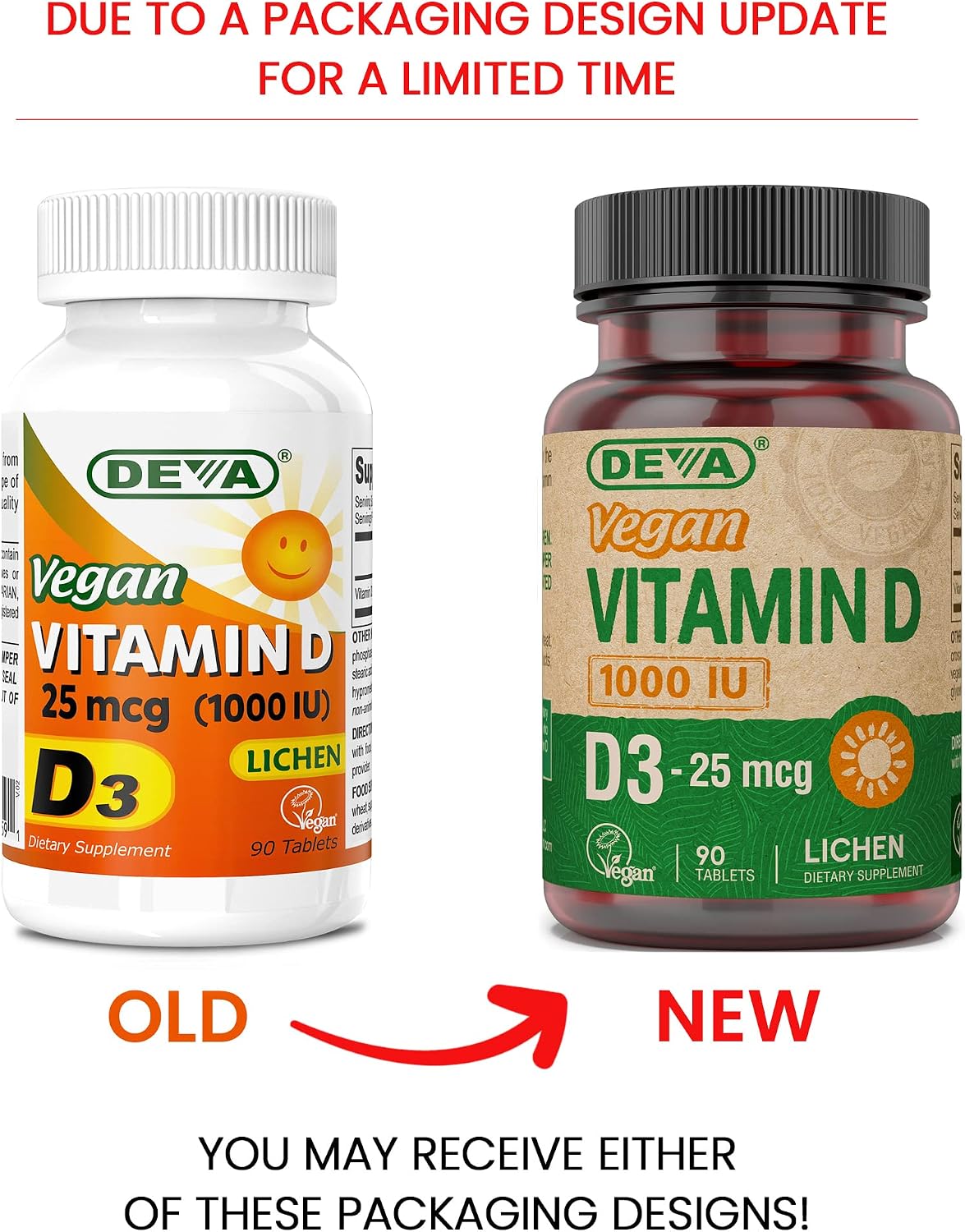 DEVA Vitamina D3 Vegana - 1000 IU - 180 Comprimidos (2 Paquetes de 90)