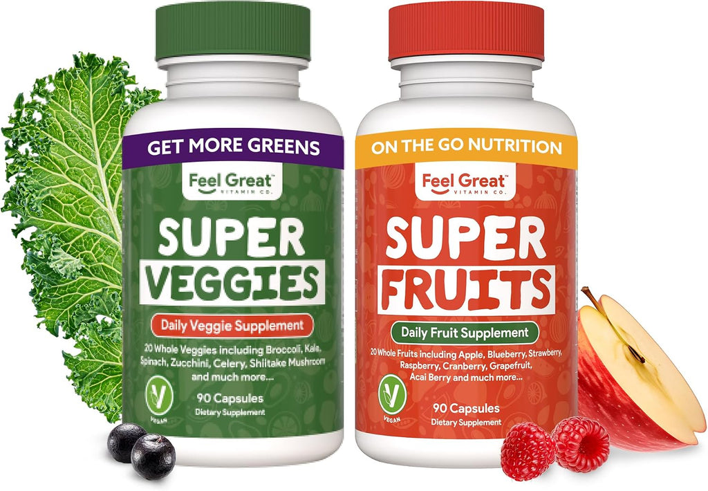Feel Great Fruit and Vegetable Supplements - 20+ Super Reds & Greens, 180 Comprimidos (2 Envases de 90)