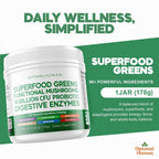 Optimal Human Superfood Greens Powder – Mezcla de 90+ Ingredientes con Lion's Mane, Ashwagandha y Cúrcuma – 178 g