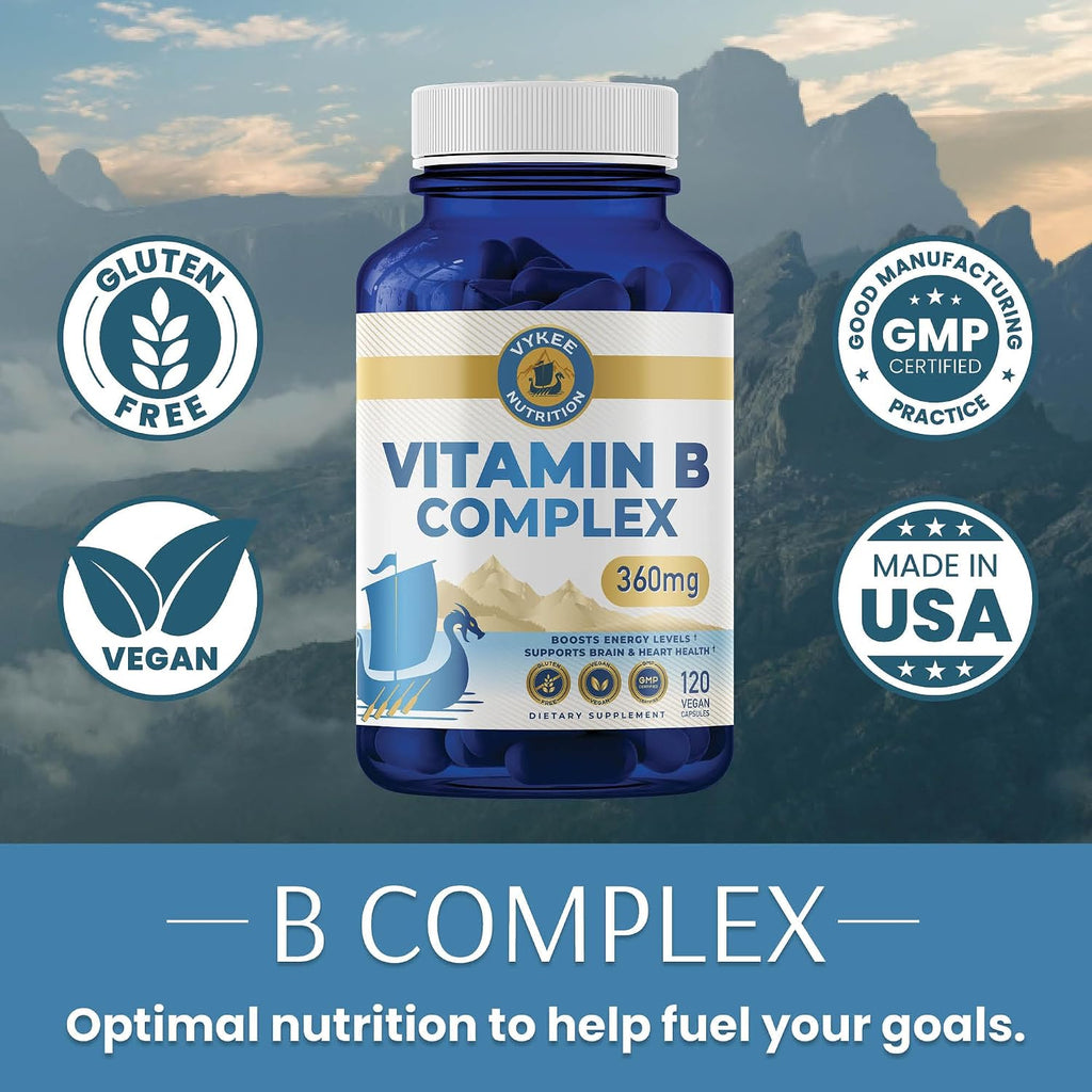 Vykee Nutrition Complejo B – Vitaminas B de Alta Potencia con Folato 750mcg, B12 440mcg y Biotina – Vegano y No GMO – 120 Cápsulas