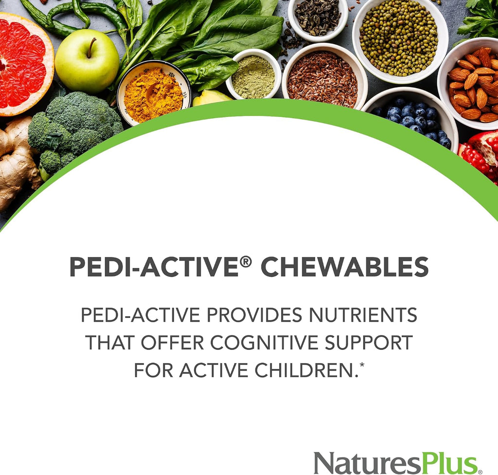 NaturesPlus Pedi-Active, 60 Chewable Tablets, Mixed Berry Flavor, Kids' Supplement for Focus