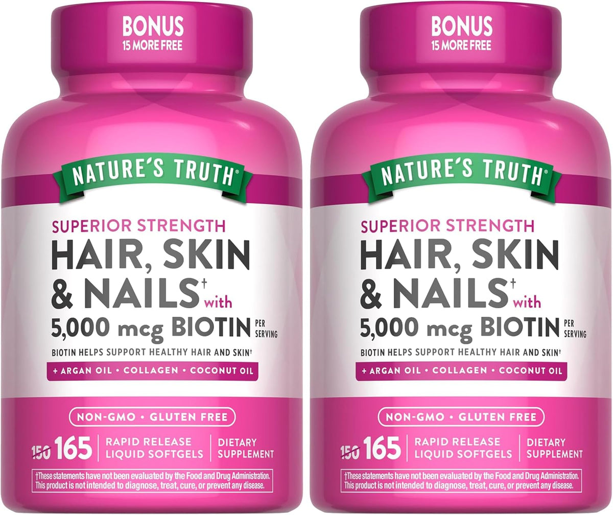 Nature's Truth Vitaminas para Cabello, Piel y Uñas | 5000 mcg de Biotina | 165 Cápsulas Blandas | con Colágeno – Image 8