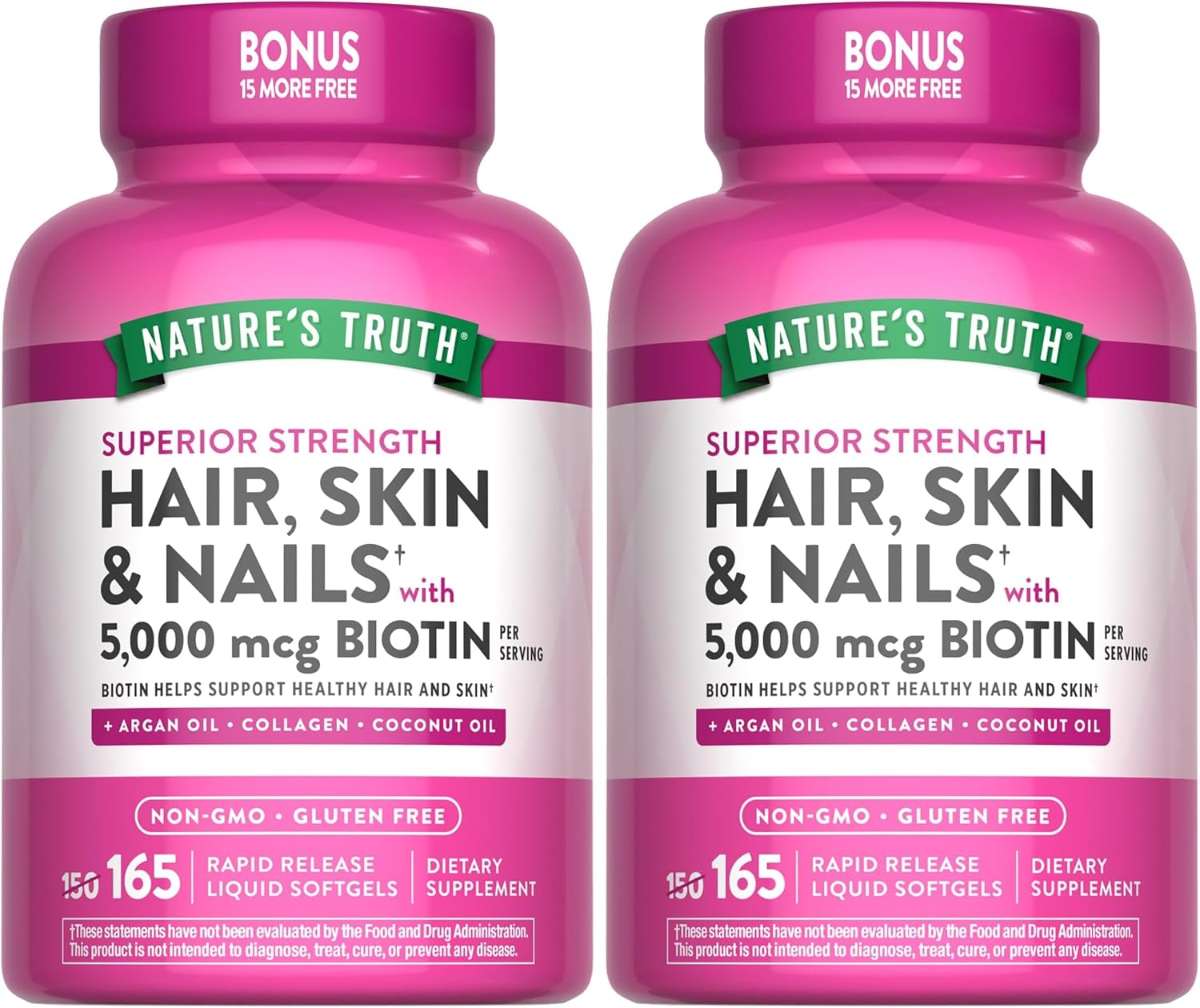 Nature's Truth Hair, Skin & Nails Vitamins | 5000 mcg Biotin | 165 Softgels | with Collagen
