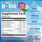 Nature's Nutrition Complejo B-100 Completo - Cápsulas con Vitaminas B12, B6, C, Biotina y Folato - 60 Cápsulas