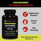 SOLDERM Niacinamide 500mg – No-Flush Vitamin B3, 120 Vegetarian Capsules