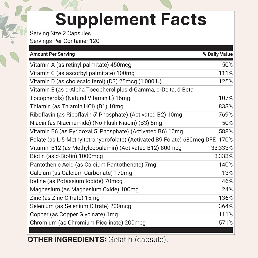 Micro Ingredients Multivitamínico Metilado Puro - 240 Cápsulas | Fórmula 19 en 1 con Vitaminas y Minerales