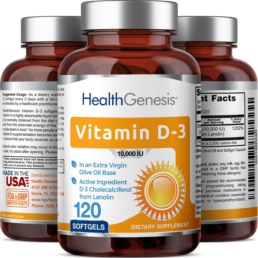 Vitamina D3 10000 UI 120 Cápsulas Blandas - Alta Potencia en Aceite de Oliva Virgen Extra