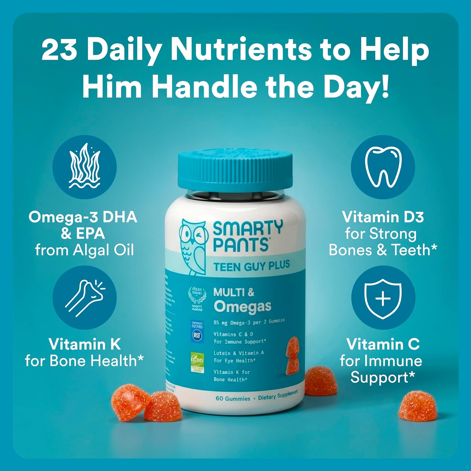 SmartyPants Teen Guy Plus Multi & Omegas Gominolas Multivitamínicas, 60 uds
