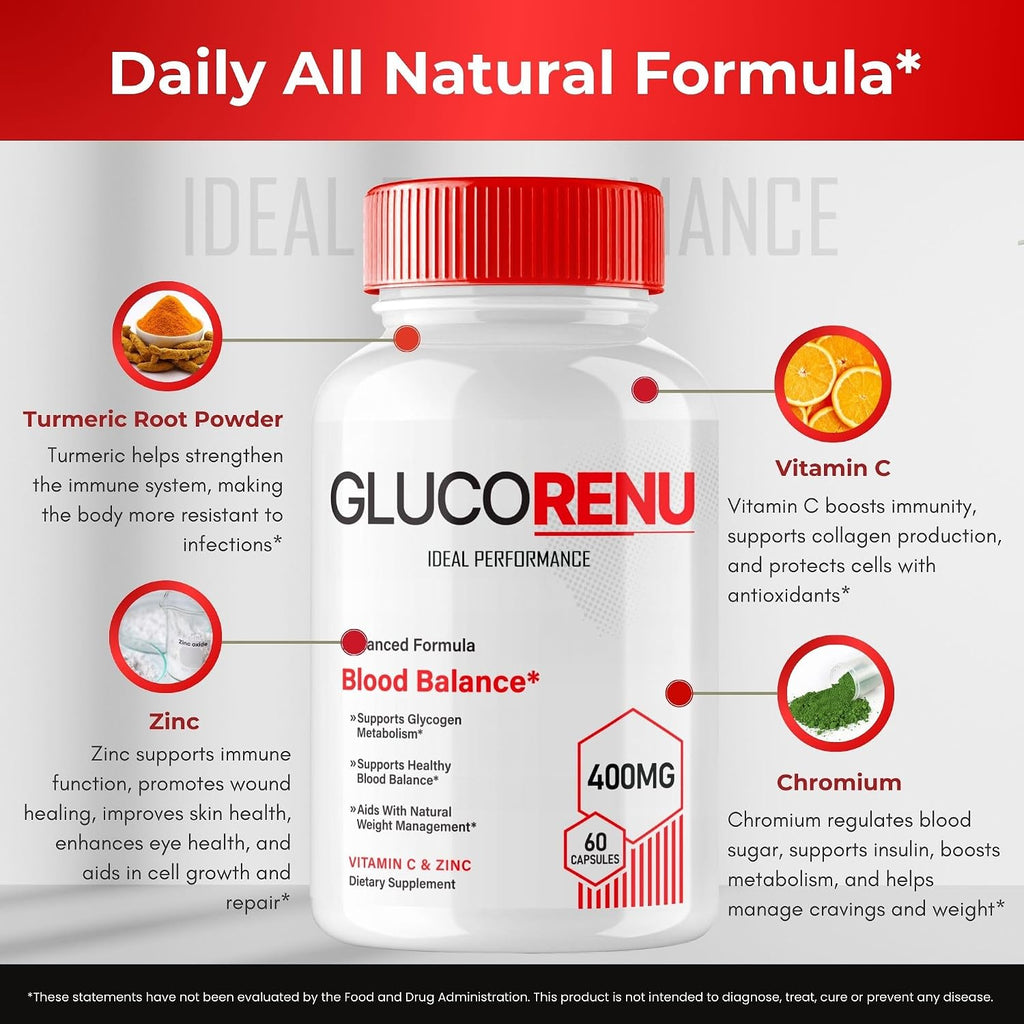 Gluco Renu Glyco Support Capsules - Suplemento de Salud y Bienestar, Fórmula Natural Avanzada (3 Paquetes)