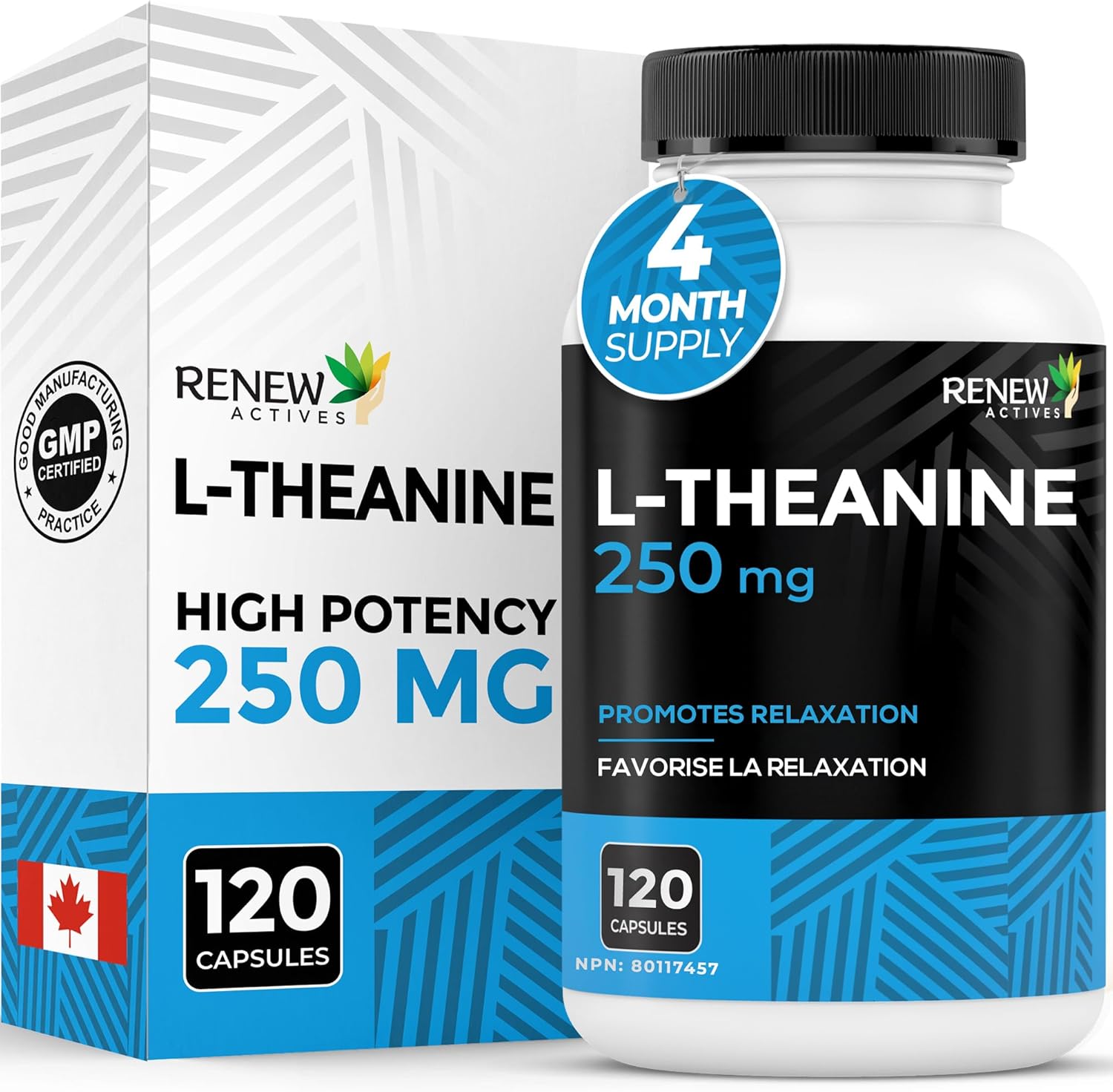 Renew Actives L-Teanina 250 mg – 120 Cápsulas para Relajación y Enfoque