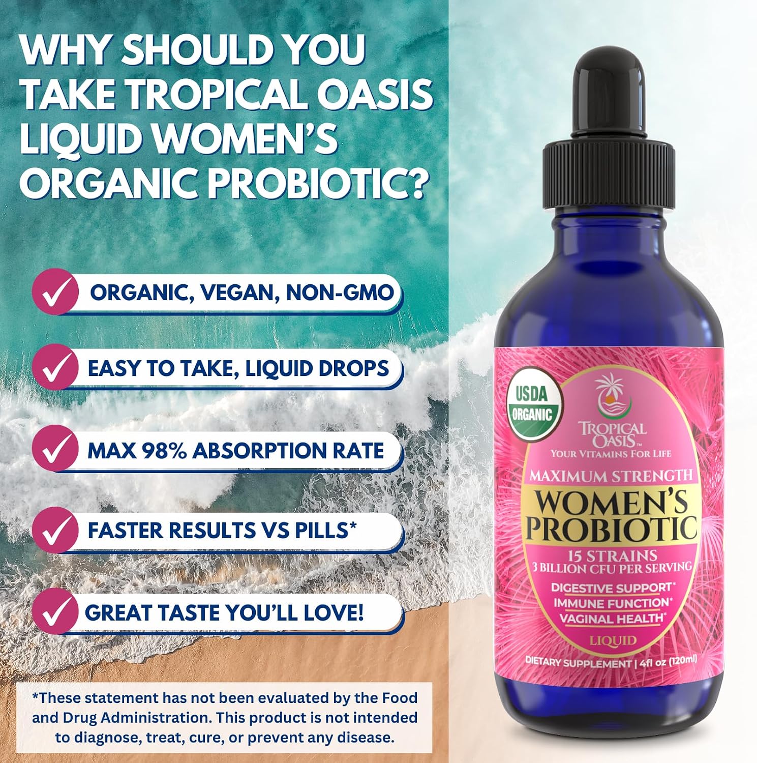 Tropical Oasis Probiótico Líquido Orgánico para Mujer - 40 dosis