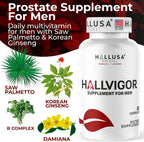 Hallusa Natural HALLVIGOR Multivitamínico Diario para Hombres – Ginseng Coreano, Damiana, Saw Palmetto, Biotina, Complejo B, Zinc, Jalea Real – 60 Cápsulas