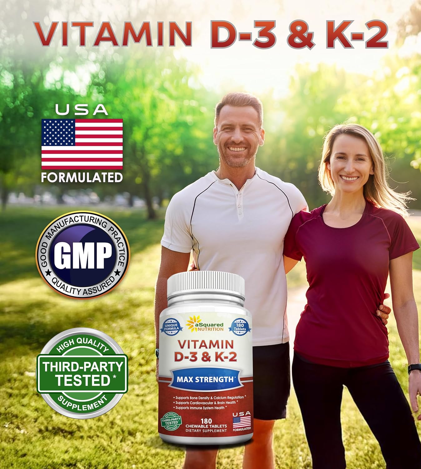 aSquared Nutrition Vitamina D3 con K2 MK-7 - 180 Pastillas Masticables