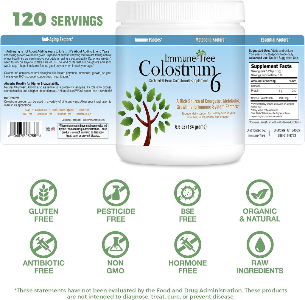 100% Bovine Colostrum Powder, 120 Servings (184 g)