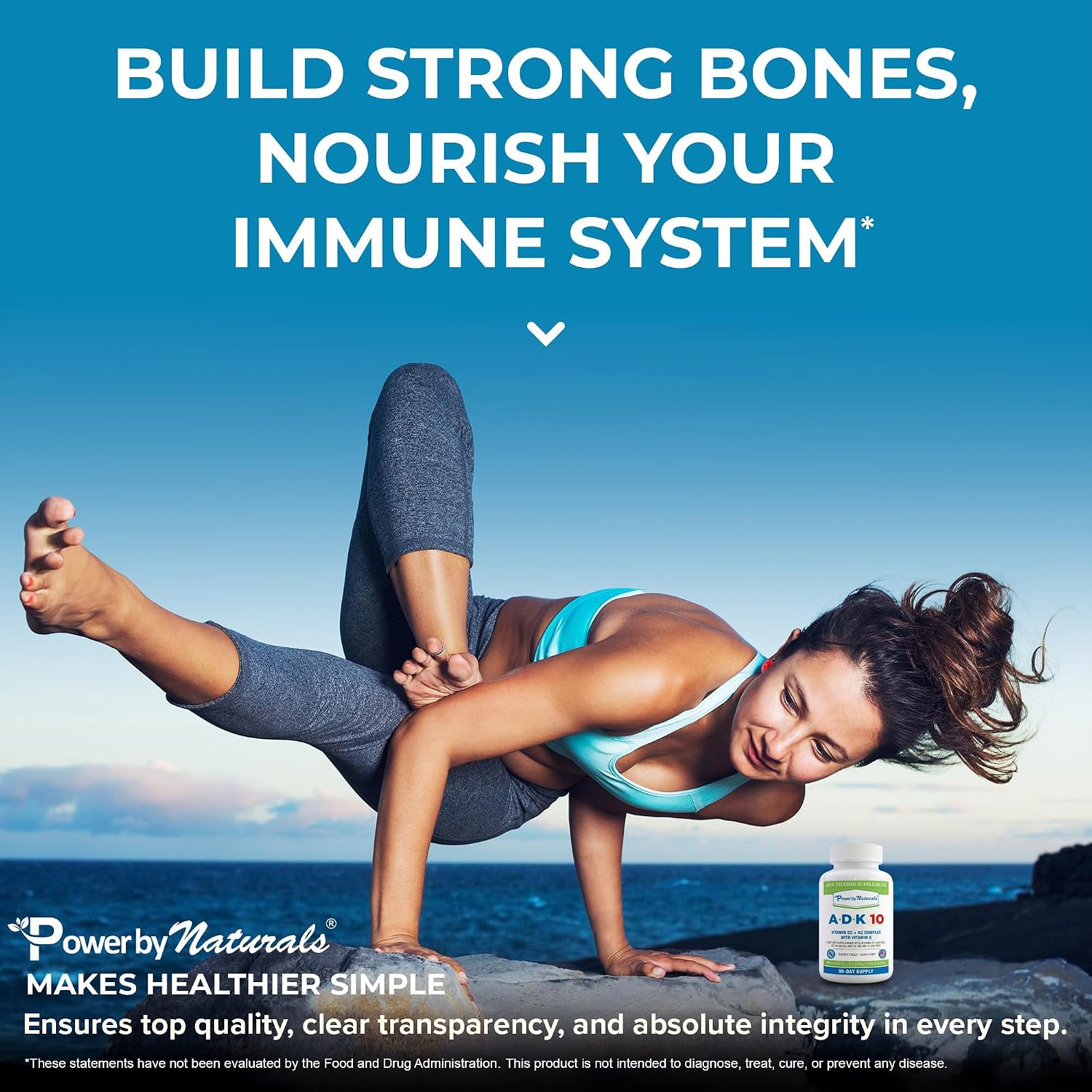 Power By Naturals ADK Vitamin Supplement – Vitaminas A, D3 (250 mcg) y K2 MK-7 – 180 Cápsulas (2 Paquetes, 6 Meses)