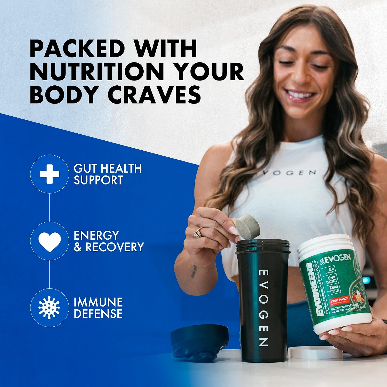 Evogen Evogreens - Super Greens en Polvo con Espirulina, Probióticos y Extracto de Granada Pomanox, Sabor Fruit Punch, 30 Raciones