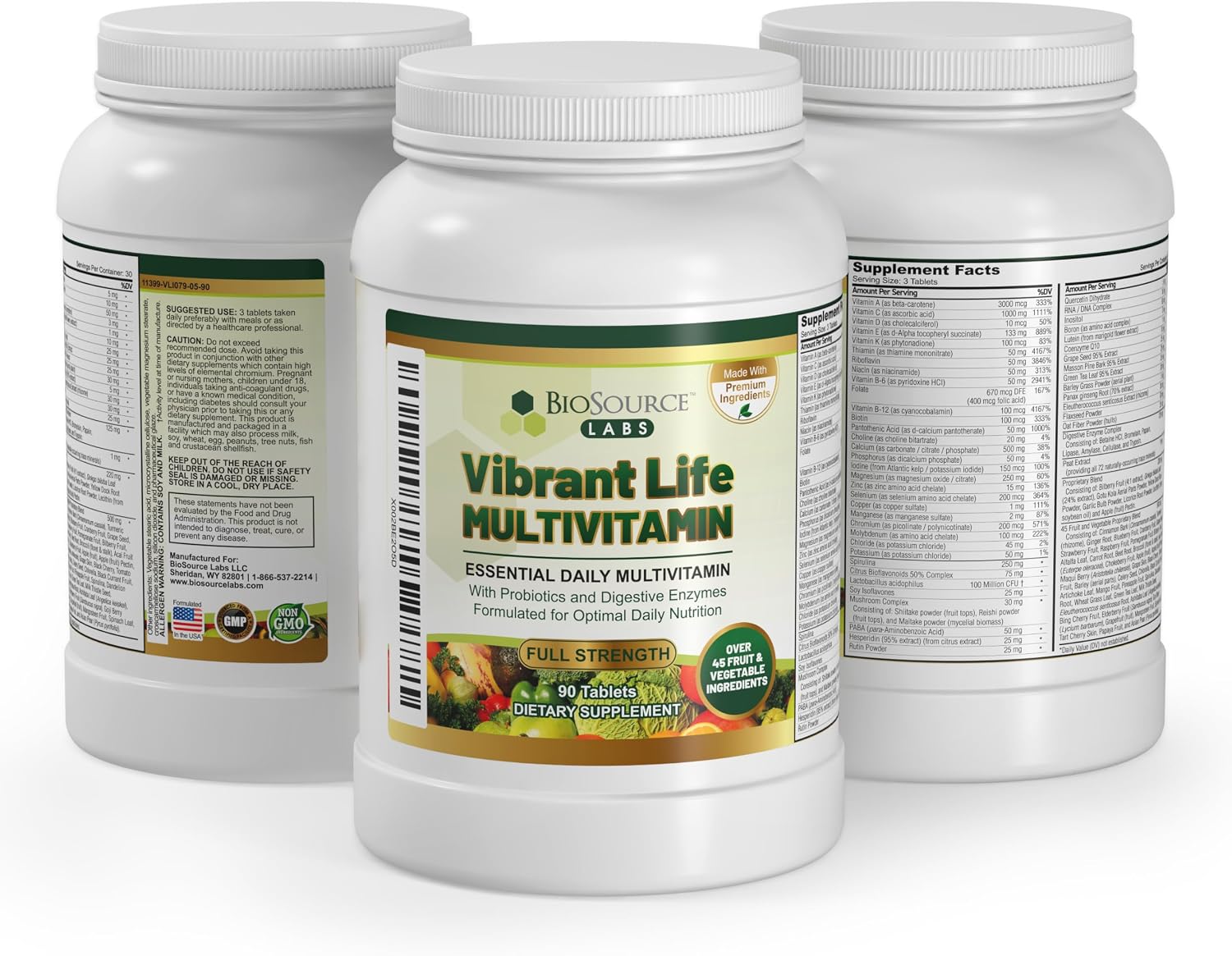 BioSource Labs Vibrant Life Multivitamin with Probiotics and Digestive Enzymes - 30 Day