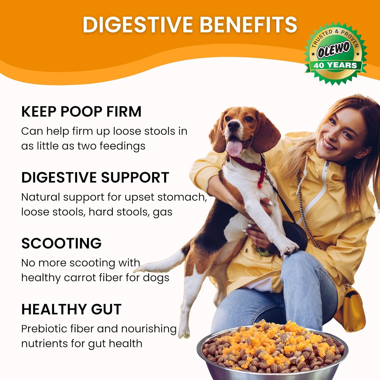 Olewo Original Carrots for Dogs - Fiber for Firm Stool, Dehydrated Topper, Skin & Coat Support, 1 lb