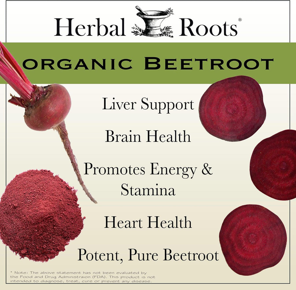 Herbal Roots Cápsulas de Remolacha Orgánica en Polvo (1.500 mg, 60 Cápsulas Veganas)